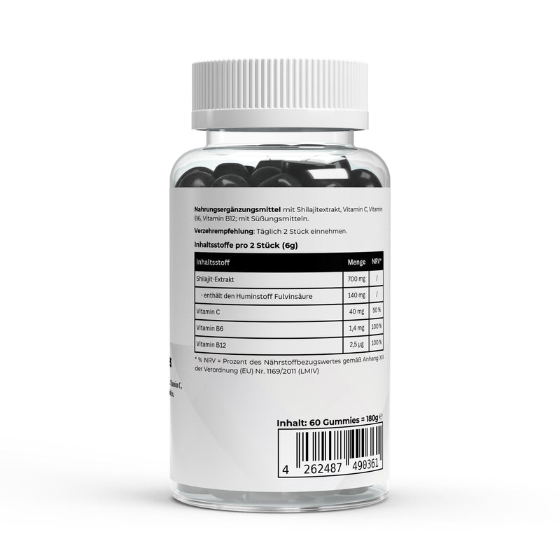 Shilajit Gummies + Vit C, B6, B12 (60 Vegan pcs) - Puravitale Labs