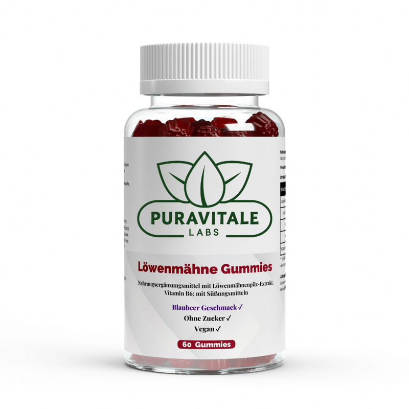 Lion’s Mane + B6 Vegan Gummies (60 pcs) - Puravitale Labs