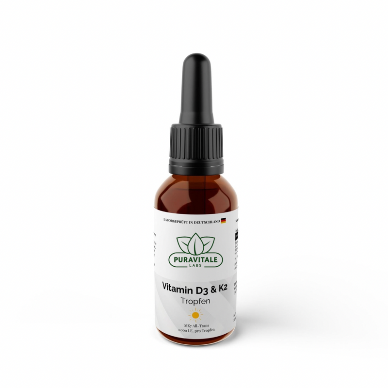 Vitamin D3 + K2 Liquid 1000 IU (1700 Drops 50ml) - Puravitale Labs